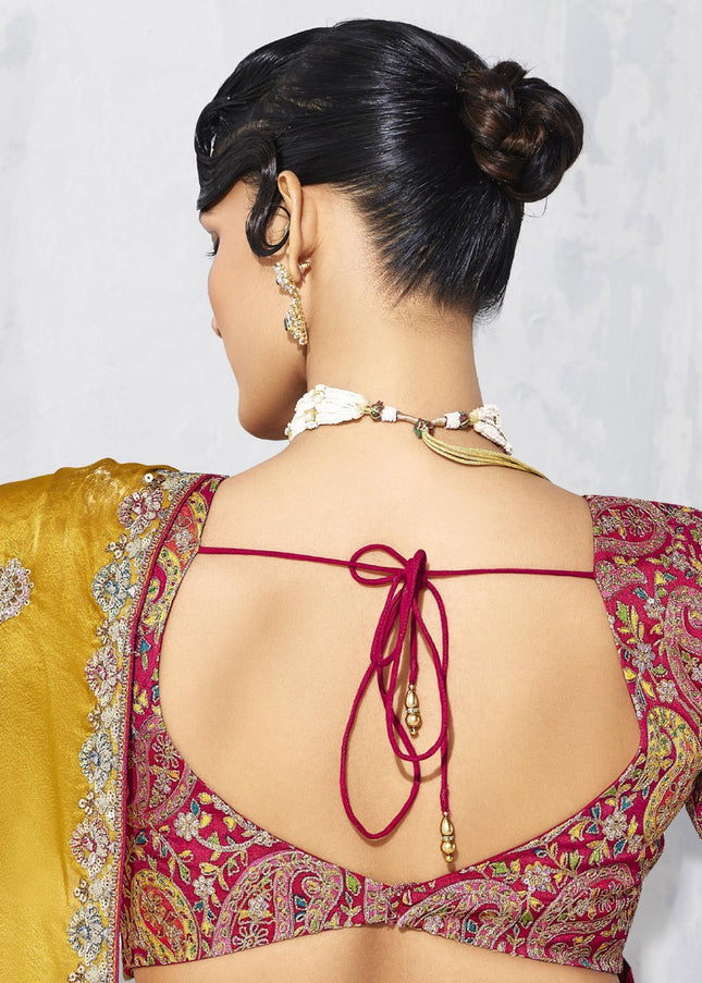 Mustard Yellow Embroidered Festive Saree