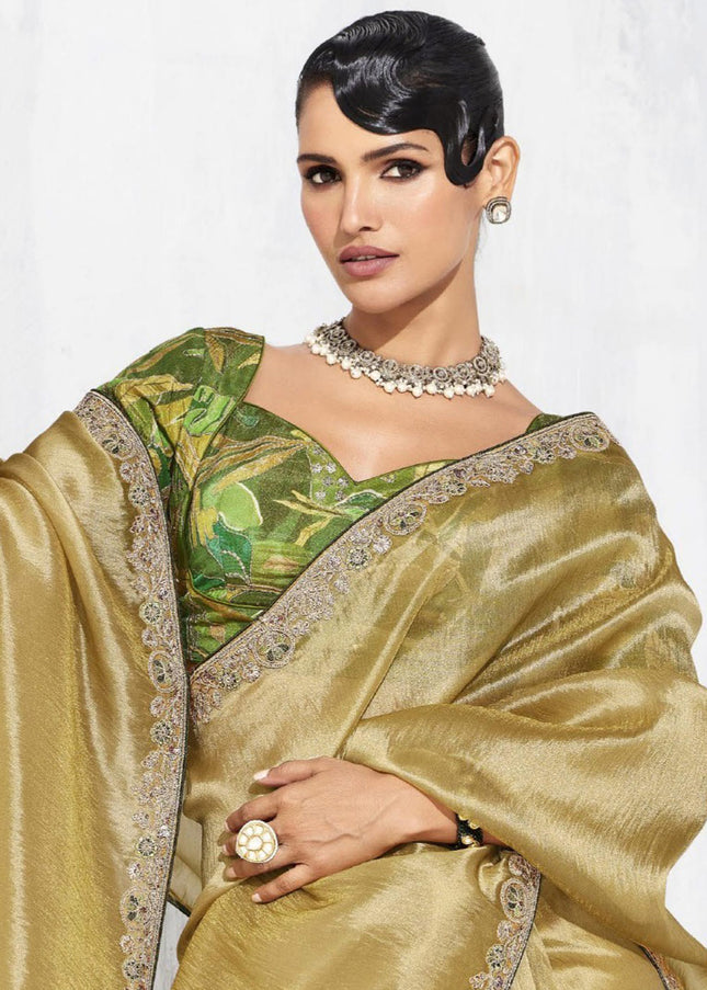 Beige Embroidered Festive Saree