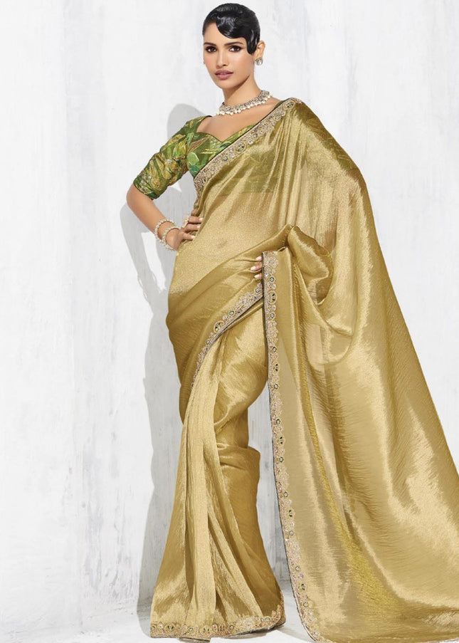 Beige Embroidered Festive Saree