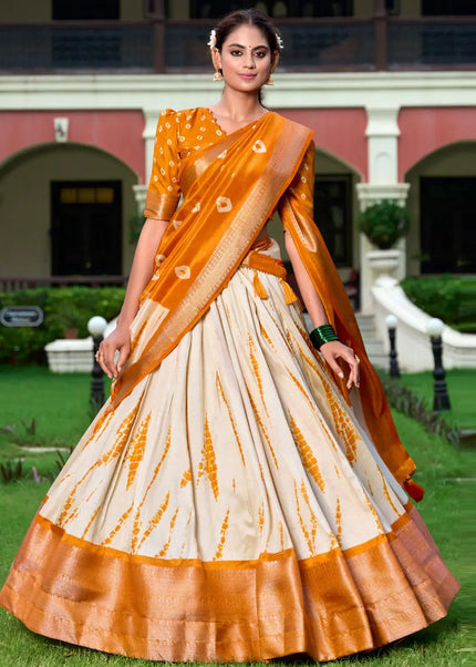 Mustard Printed Embroidered Lehenga Choli