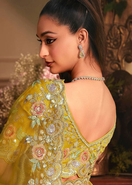 Mustard Yellow Embroidered Festive Saree