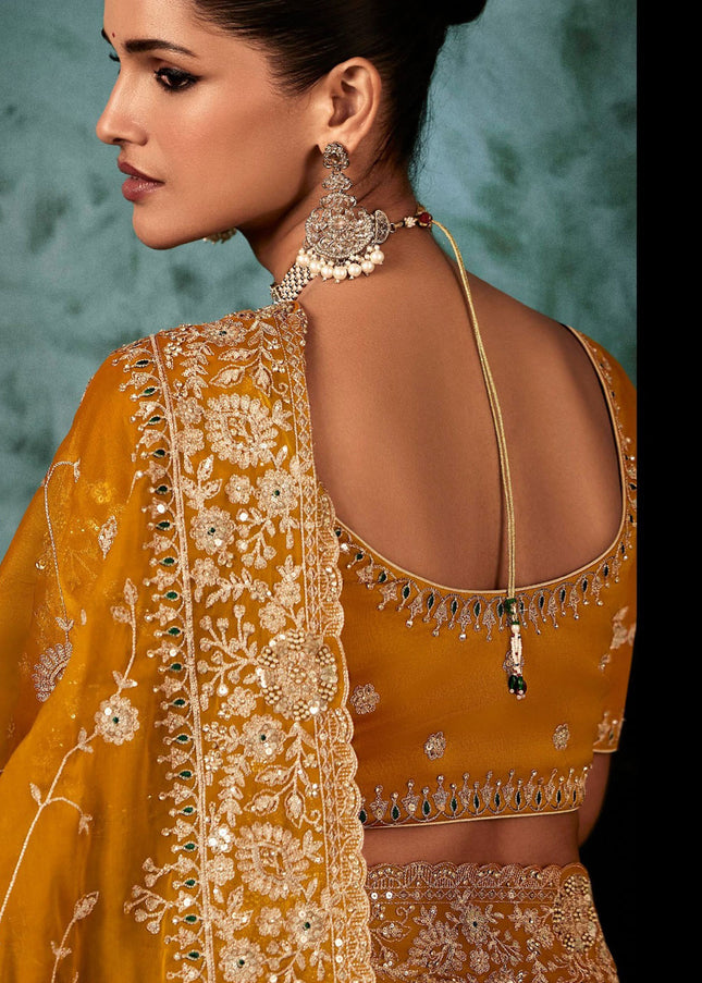 Mustard Yellow Embroidered Festive Saree
