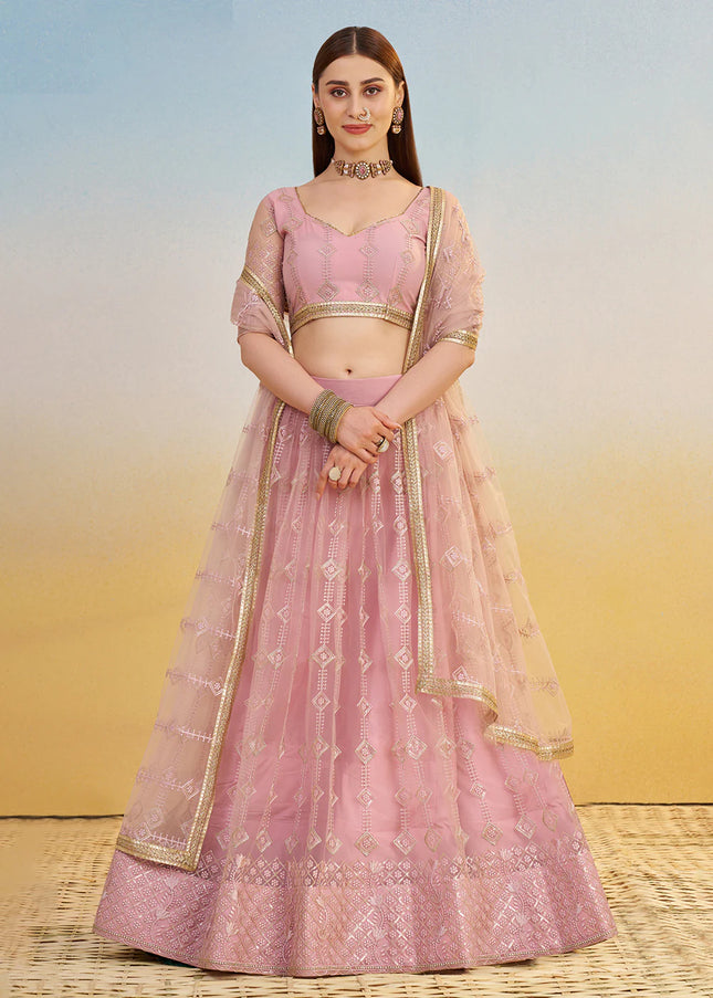 Mauve Embroidered Lehenga Choli