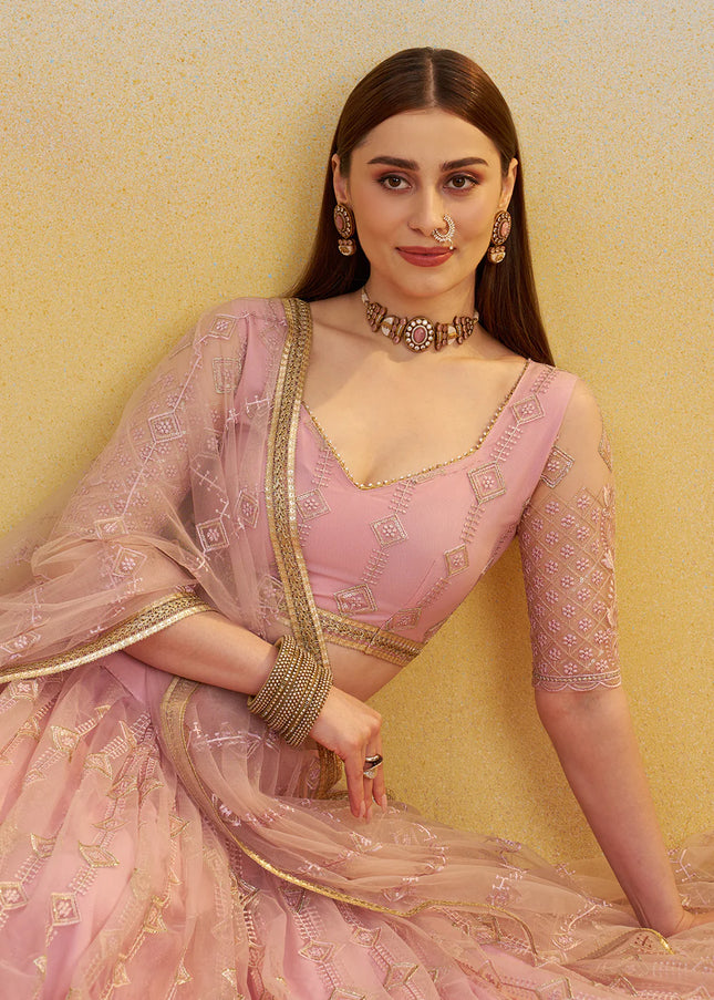 Mauve Embroidered Lehenga Choli