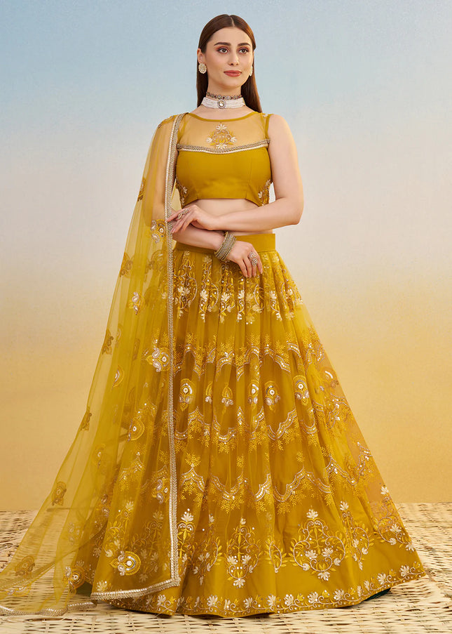 Mustard Yellow Embroidered Lehenga Choli