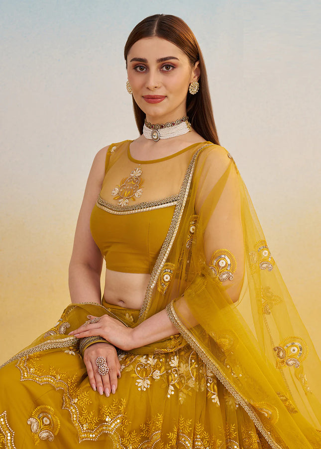 Mustard Yellow Embroidered Lehenga Choli