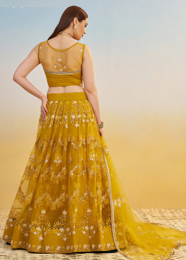 Mustard Yellow Embroidered Lehenga Choli