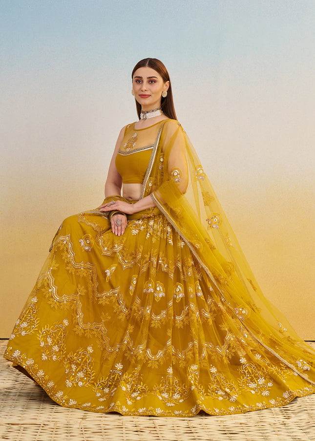 Mustard Yellow Embroidered Lehenga Choli