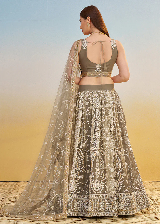 Dark Beige Embroidered Lehenga Choli