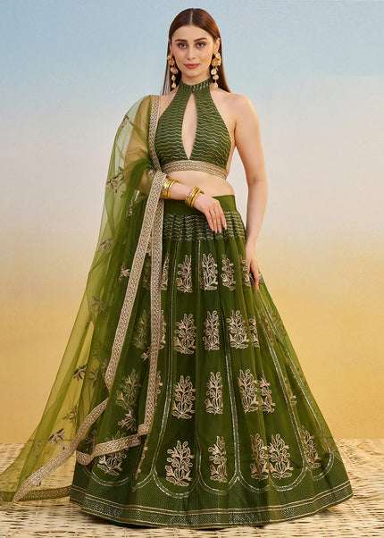 Green Embroidered Lehenga Choli