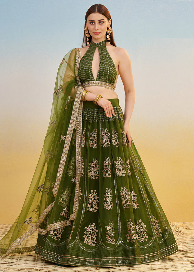 Green Embroidered Lehenga Choli