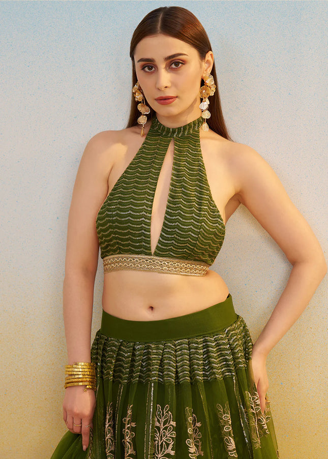 Green Embroidered Lehenga Choli