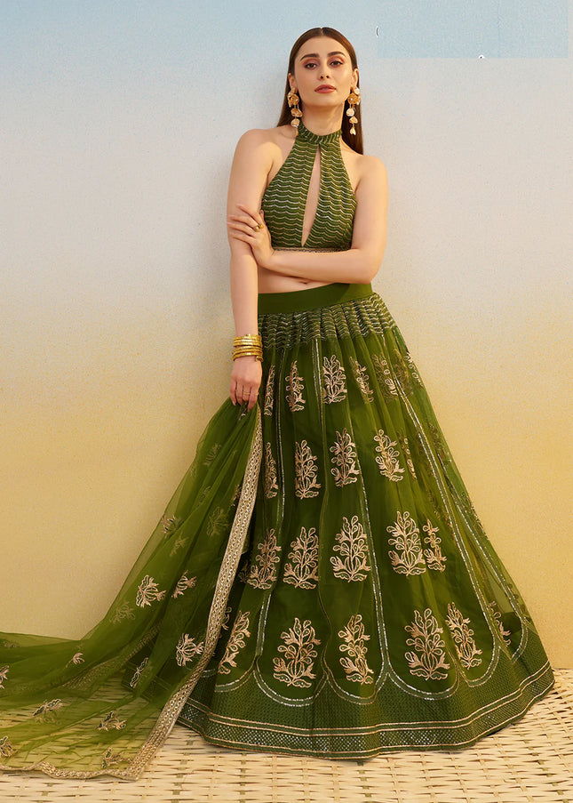 Green Embroidered Lehenga Choli
