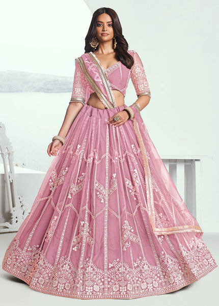 Pink Embroidered Lehenga Choli