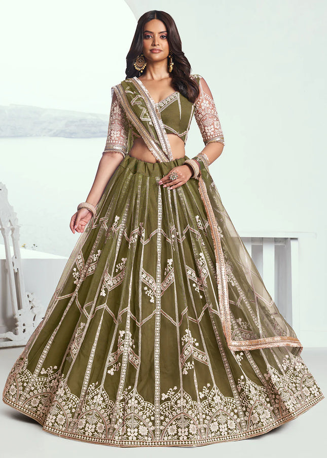 Green Embroidered Lehenga Choli