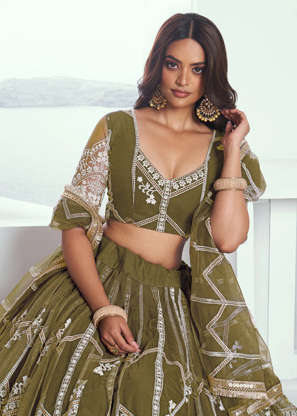 Green Embroidered Lehenga Choli