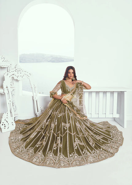 Green Embroidered Lehenga Choli