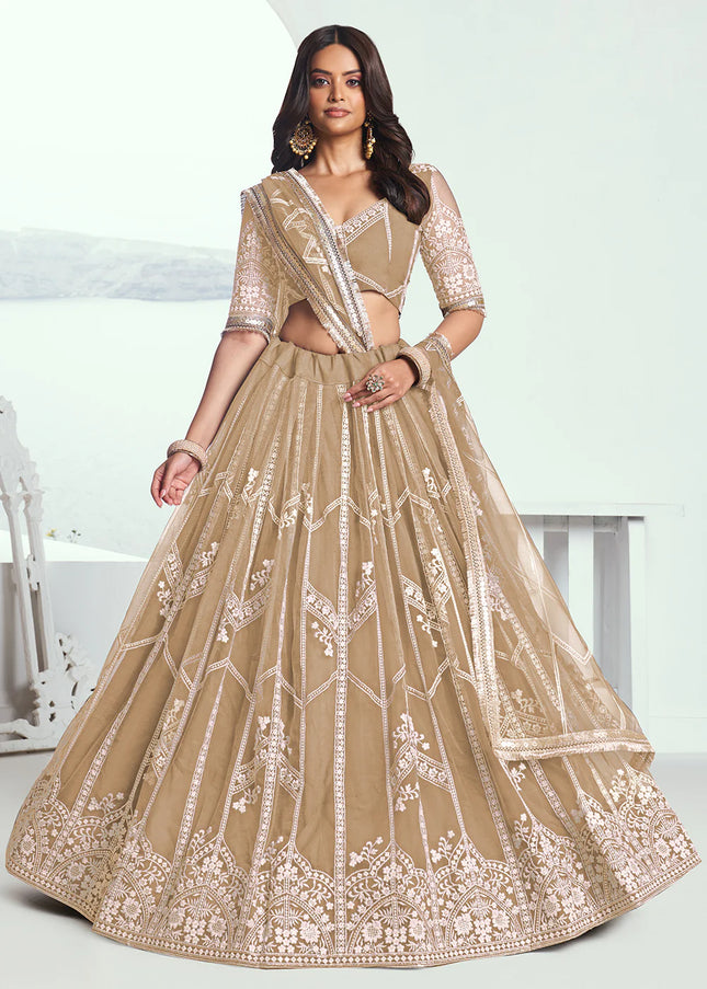 Beige Embroidered Lehenga Choli