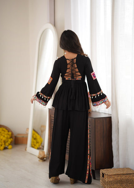 Black Embroidered Palazzo Suit