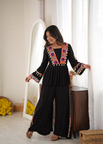 Black Embroidered Palazzo Suit