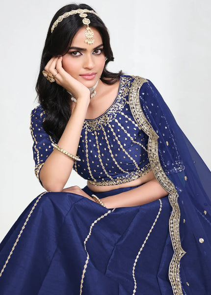 Navy Blue Embroidered Lehenga Choli