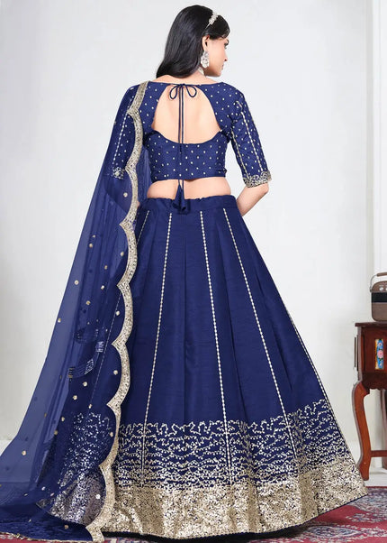 Navy Blue Embroidered Lehenga Choli