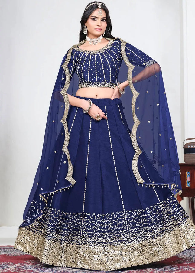 Navy Blue Embroidered Lehenga Choli