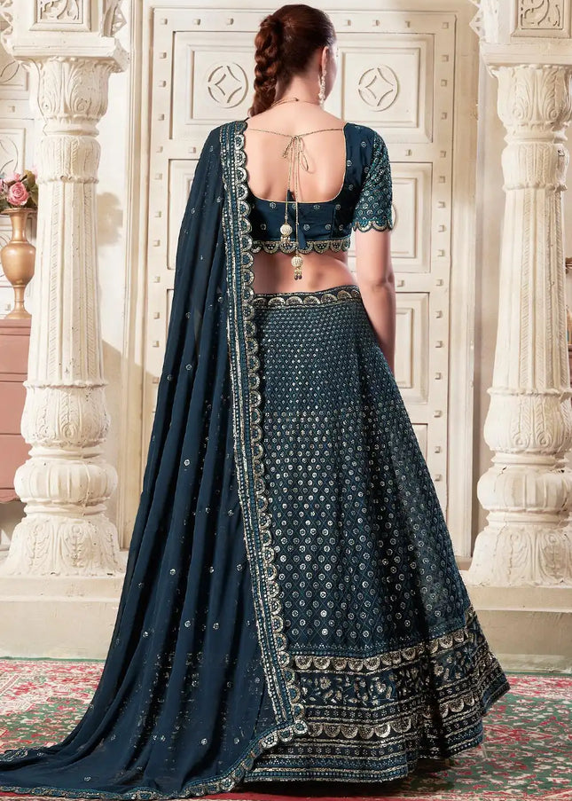 Navy Blue Embroidered Lehenga Choli