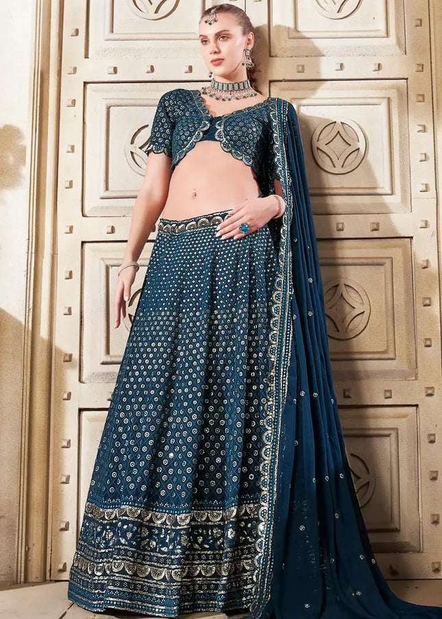 Navy Blue Embroidered Lehenga Choli