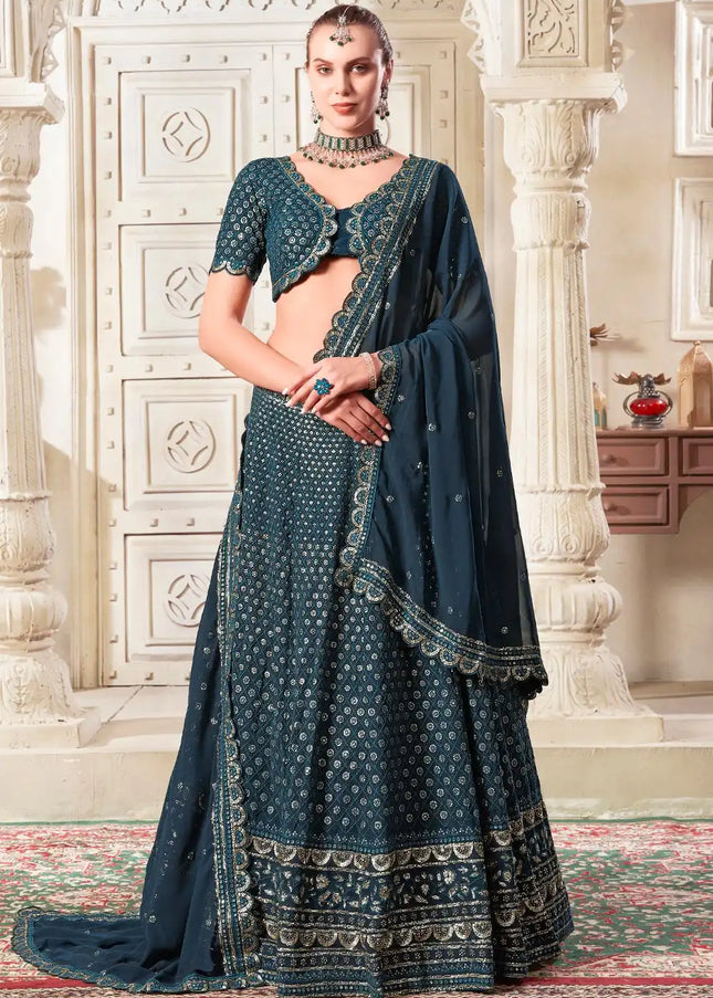 Navy Blue Embroidered Lehenga Choli