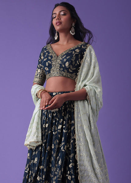 Navy Blue Embroidered Lehenga Choli