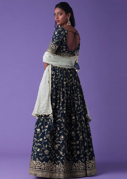 Navy Blue Embroidered Lehenga Choli