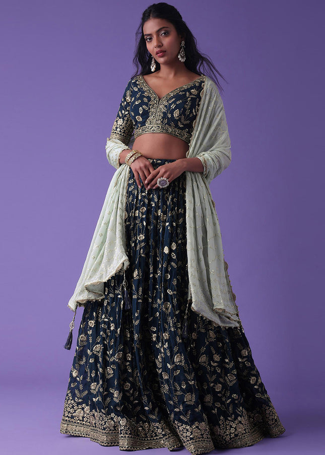 Navy Blue Embroidered Lehenga Choli