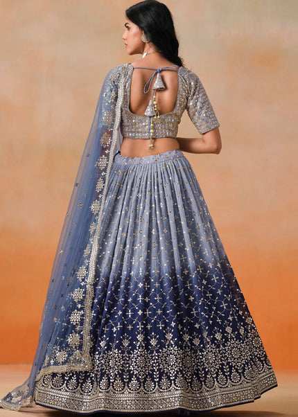 Navy Blue Embroidered Lehenga Choli