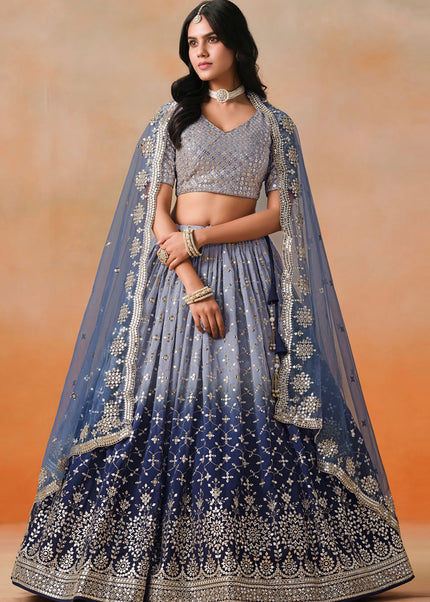 Navy Blue Embroidered Lehenga Choli