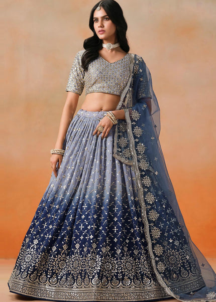 Navy Blue Embroidered Lehenga Choli