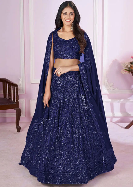 Blue Embroidered Lehenga Choli