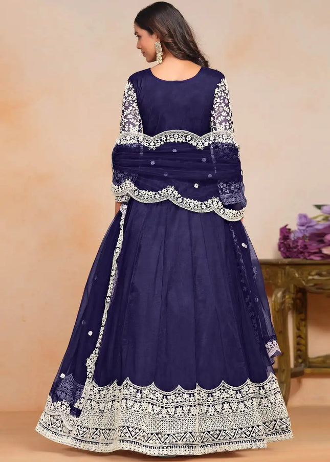 Navy Blue Embroidered Anarkali