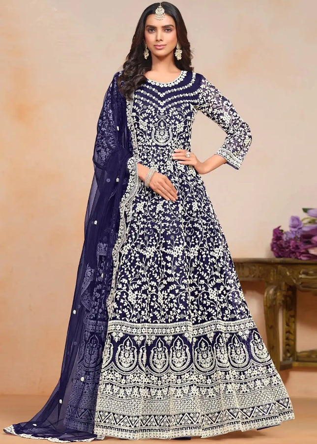 Navy Blue Embroidered Anarkali