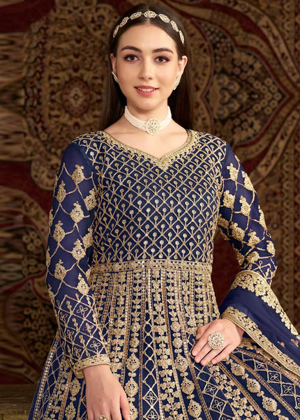 Navy Blue Embroidered Anarkali