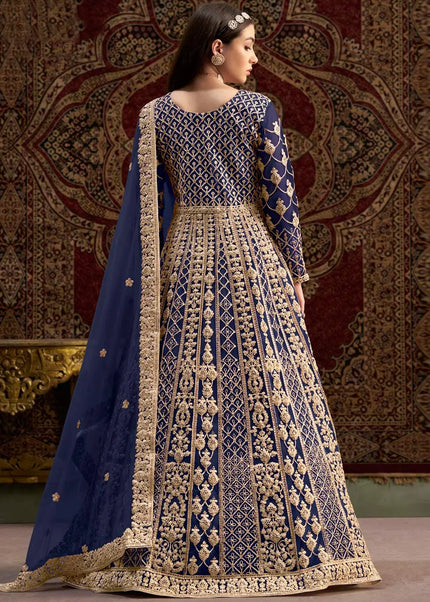 Navy Blue Embroidered Anarkali