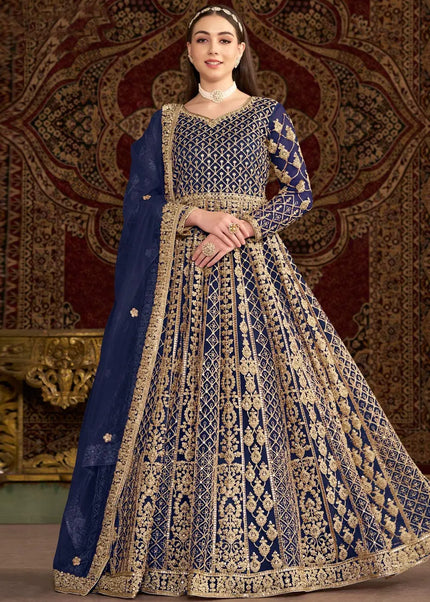 Navy Blue Embroidered Anarkali