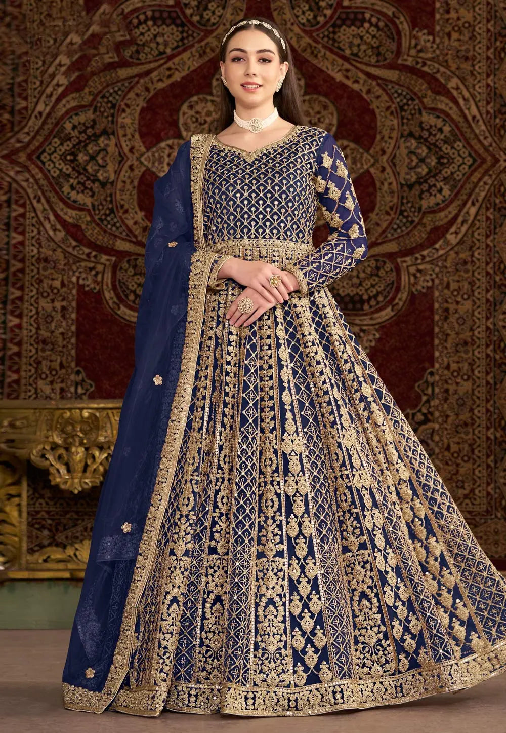 Navy Blue Embroidered Anarkali FALAKENOOR Navy Blue Embroidered Anarkali FALAKENOOR