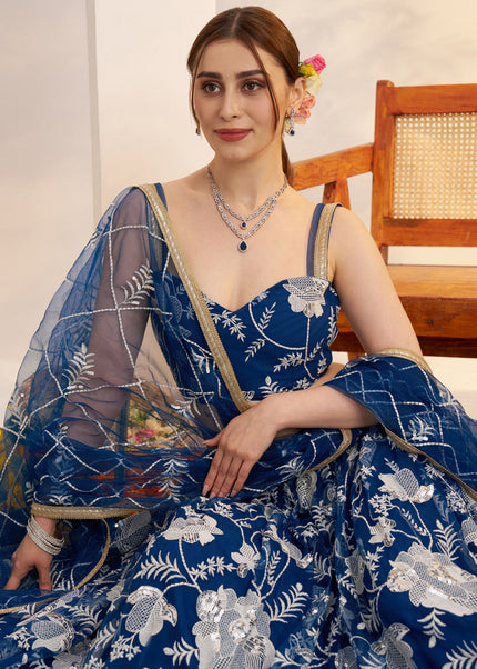 Navy Blue Embroidered Lehenga Choli