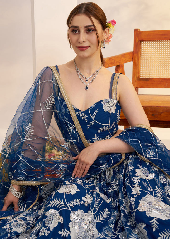 Navy Blue Embroidered Lehenga Choli