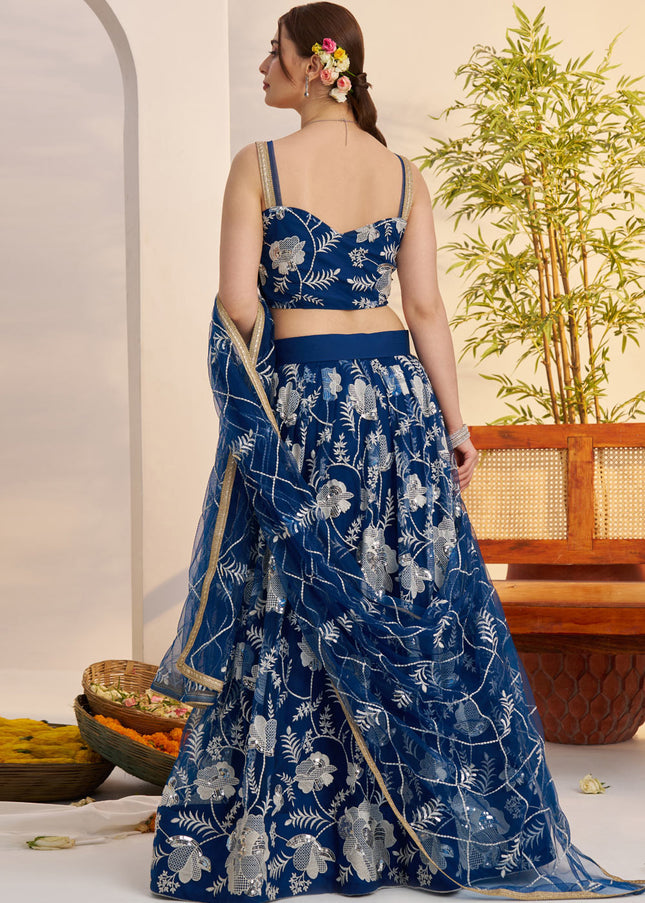 Navy Blue Embroidered Lehenga Choli