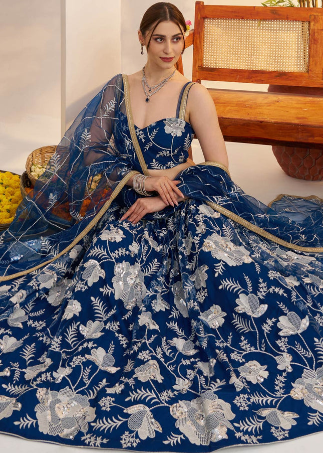 Navy Blue Embroidered Lehenga Choli