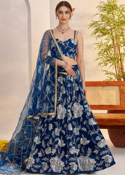 Navy Blue Embroidered Lehenga Choli