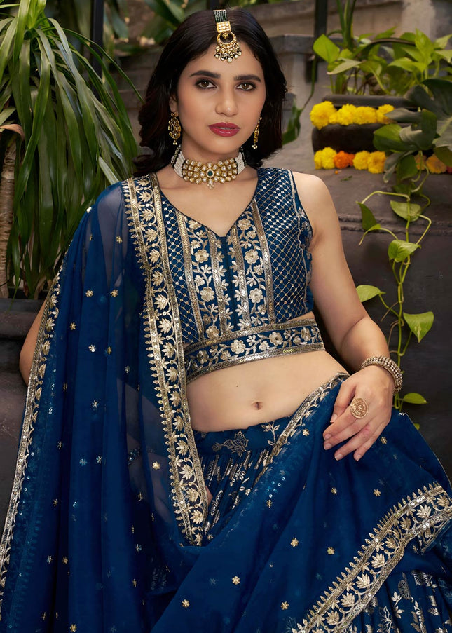 Navy Blue Embroidered Lehenga Choli
