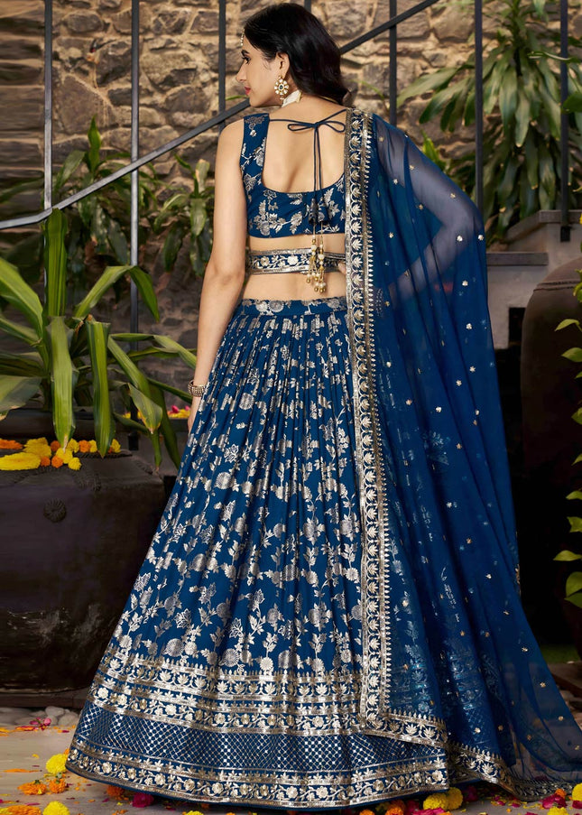 Navy Blue Embroidered Lehenga Choli